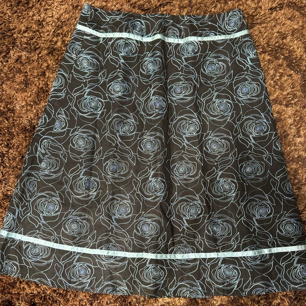 Dress Barn Midi A-line Embroidered Skirt with Satin Trim